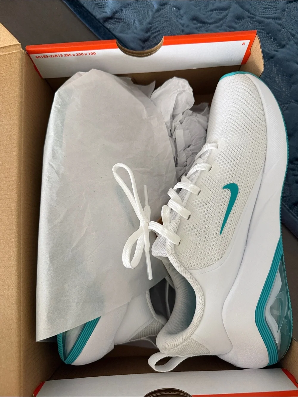 Nike White Sneakers with Teal Swoosh and Teal Accents